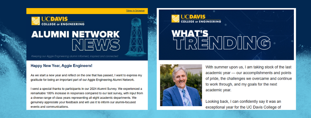 Screenshots of email campaigns for the UC Davis College of Engineering
