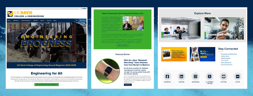 Three screenshots of the Engineering Progress Website